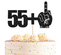 AHAORAY 55+1 Cake Topper Black Glitter Funny 56th Birthday Cake Decoration