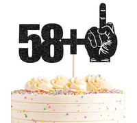 AHAORAY 58+1 Cake Topper Black Glitter Funny 59th Birthday Cake Decoration