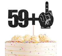AHAORAY 59+1 Cake Topper - Black Glitter Funny Middle Finger 60th Birthday Cake Decorations, Sixty Years Old Birthday Party Supplies for Men Women
