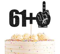 AHAORAY 61+1 Cake Topper Black Glitter Funny 62nd Birthday Cake Decoration