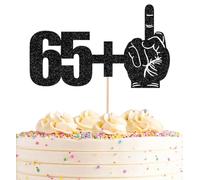 AHAORAY 65+1 Cake Topper Black Glitter Funny 66th Birthday Cake Decoration