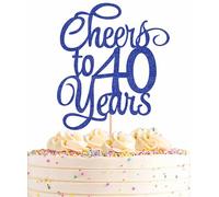 AHAORAY Cheers to 40 Years Cake Topper - Royal Blue Glitter 40th Birthday Cake Decorating Supplies, Perfect for 40th Anniversary or Forty Birthday Party, Photo Booth Props