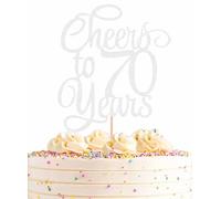 AHAORAY Cheers to 70 Years Cake Topper - Silver Glitter 70th Birthday Cake Decorating Supplies, Perfect for 70th Anniversary or Seventy Birthday Party, Photo Booth Props
