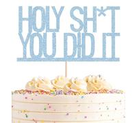 AHAORAY Holy You Did It Cake Topper - Light Blue Glitter Successful Graduation Promotion Elementary School Junior High School/High School/University Graduation Party Decoration