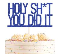 AHAORAY Holy You Did It Cake Topper - Royal Blue Glitter Successful Graduation Promotion Elementary School Junior High School/High School/University Graduation Party Decoration