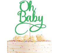 AHAORAY Oh Baby Cake Topper - Green Glitter Baby Birthday Party Cake Decoration Supplies, for Baby Shower/Gender Reveal Party Photo Booth Props