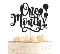 AHAORAY One Month Cake Topper - Black Glitter New Born Welcome Baby Cake Decorations Supplies, for Baby Shower/Gender Reveal Party Photo Booth Props