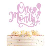 AHAORAY One Month Cake Topper - Pink Glitter New Born Welcome Baby Cake Decorations Supplies, for Baby Shower/Gender Reveal Party Photo Booth Props