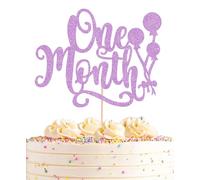 AHAORAY One Month Cake Topper - Purple Glitter New Born Welcome Baby Cake Decorations Supplies, for Baby Shower/Gender Reveal Party Photo Booth Props