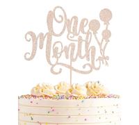 AHAORAY One Month Cake Topper - Rose Gold Glitter New Born Welcome Baby Cake Decorations Supplies, for Baby Shower/Gender Reveal Party Photo Booth Props