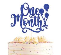 AHAORAY One Month Cake Topper - Royal Blue Glitter New Born Welcome Baby Cake Decorations Supplies, for Baby Shower/Gender Reveal Party Photo Booth Props
