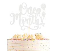AHAORAY One Month Cake Topper - Silver Glitter New Born Welcome Baby Cake Decorations Supplies, for Baby Shower/Gender Reveal Party Photo Booth Props