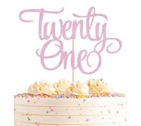 AHAORAY Twenty One Cake Topper Pink Glitter 21st Birthday Cake Decor