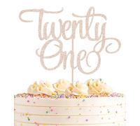 AHAORAY Twenty One Cake Topper Rose Gold Glitter 21st Birthday Cake Decor