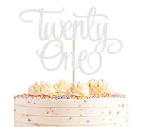 AHAORAY Twenty One Cake Topper Silver Glitter 21st Birthday Cake Decor