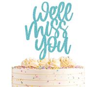 AHAORAY We Will Miss You Cake Topper - Sky Blue Glitter Farewell Cake Decoration Supplies for Retirement or Graduation Party - Friends and Relatives Going Away Party Cake Decor