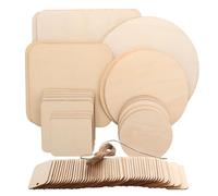 AHAQU 115PCS Unfinished Wood Circles and Square, 8 Sizes Natural Pyrography Wood Pieces with Twine, Blank Wooden Cutouts Slices for DIY Crafts, Art, Decorations, Painting, Wood Burning