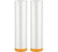 AHAQU 2 Rolls Plastic Dust Sheets for Decorating, 4m x 20m Large Plastic Sheet Rolls, Waterproof Plastic Sheeting, Pre-Taped Plastic Drop Film for Furniture & Carpet Protector, Clear