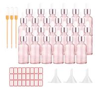 AHAQU 24PCS 30ml Dropper Bottle, Pink Bottles with Dropper Pipettes, Refillable Sample Dropper Bottles with Funnel and Label for Essential Oil, Massage Oil, Aromatherapy