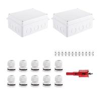 AHAQU 2PCS IP65 Waterproof Junction Box, 150x110x70mm ABS Electrical Connection Box, Outdoor Cable Connectors Boxes, Electric Enclosure with M24 Cable Gland and Terminal Blocks- White