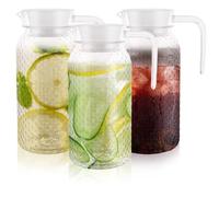 AHAQU 3PCS 1L/35oz Acrylic Pitcher with Lid, Transparent Plastic Water Jug, Unbreakable Juice Jug Fridge Door Pitcher for Ice Tea, Milk, Beverage, Lemonade