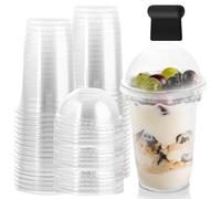 AHAQU 50PCS Dessert Cups with Lids, 500ml/17.6oz Reusable Parfait Cups, Clear Plastic Cups with Dome Lids (No Hole) for Fruit, Ice Cream, Candy, Cold Drinks