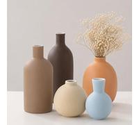 AHAQU 5PCS Ceramic Vase Set, Modern Decorative Vases in Earth Tone Colours | Minimalist Boho Vase, Small Flower Vases for Shelf, Mantel, Table Centrepiece and Living Room Decor