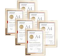 AHAQU 6PCS A4 Photo Frames, Glass Certificate Frame, A4 Picture Frame, Mirror Picture Frames for Wall and Tabletop, Home Decoration, Office Display, Gifts- Gold