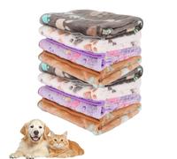 AHAQU 8PCS Dog Blanket, 76x52cm Washable Pet Blanket, Paw Print Fleece Blanket for Small Medium Dog and Cat, Soft Warm Puppy Blanket for Sofa Bed- White, Coffee, Purple, Grey