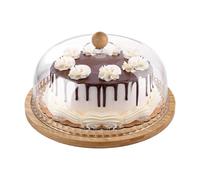 AHAQU Cake Stand with Dome Lid, 27cm/10.63 Inch Wooden Base & Acrylic Cover, Perfect for Cakes & Desserts