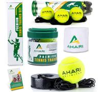 Ahari Unlimited Portable Tennis Trainer - Solo Tennis Trainer with Elastic Cord with 2.05LB Weight Heavy Iron Base - Tennis Practice Equipment Package with 3 Replacement Tennis Balls and Wristband