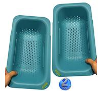 AHASON'S 2 Pack Over The Sink Colander Extendable Baske & Tea Strainer Free,Wash Vegetables and Fruits, Drain Cooked Pasta (Green)