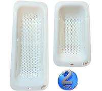 AHASON'S 2 Pack Over The Sink Colander - Extendable Strainer Basket for Vegetables, Fruit, Pasta & Food Draining - Adjustable Expandable Kitchen Sieve, White