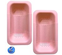AHASON'S 2 Pack Over The Sink Colander - Extendable Strainer Basket for Vegetables, Fruit, Pasta & Food Draining - Adjustable Expandable Kitchen Sieve, Pink