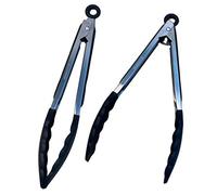 AHASON'S Silicone Tong 7-9 inchs Set of 2,BPA Free Silicone Tips Thickened Stainless Steel,480℉ Heat Resistant Handle,Turning,Serving Tong,Barbecue,Buffet,Salad,Oven, Air Fryer(18cm-23cm,Black)