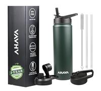 AHAVA 750ml Insulated Water Bottle | 1-Year Warranty | 12H Hot, 24H Cold | BPA-Free| 2 Lids: Straw & Spout | Dishwasher Safe, Premium Stainless Steel for Gym, Office, Travel, School (Dark Slate Green)