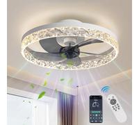 AHAWILL Crystal Ceiling Fans with Lights,19.7" Flush Mount Ceiling Fan with Remote,Low Profile,Reversible,Noiseless,Dimmable,White Fandelier Chandelier Ceiling Fan for Bedroom.