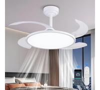 AHAWILL Retractable Ceiling Fan with Lights and Remote,42'' Fandelier Ceiling Fan with Dimmable Full Spectrum,Timer Setting,Silent DC Motor,Modern Bladeless Fan for Bedroom Dining Room,White