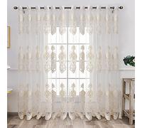 AHBEWIN High Grade European Embroidered Sheer Window Curtains Top Grommet Window Treatment Voile Panel Drape for Living Room Bedroom Kichen 2 Panels 77x87 Inch CLWYAH303