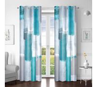 AHBEWIN Turquoise Curtains Abstract Art Grommet Blackout Curtain Teal Blue White and Grey Modern Art Oil Painting Print Thermal Insulated Living Room Bedroom Window Drapes 2 Panels, 42x84in
