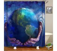 ahbreton Shower Curtains Fabric, Jesus God's Hands Hold Blue Earth Creative, Decorative Cloth Print Design Polyester, Bathroom Curtains Set with 12 Hooks（72x72 Inch）(WJ991)