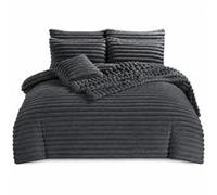 AHD COLLECTION Luxury Cord Teddy Fleece Duvet Cover Set with 2 Matching Pillowcases, Soft Polyester Elegant Bedding Set, Decorative Thermal Quilt Cover, Charcoal, King