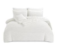 AHD COLLECTION Luxury Cord Teddy Fleece Duvet Cover Set with 2 Matching Pillowcases, Soft Polyester Elegant Bedding Set, Decorative Thermal Quilt Cover, White, Double