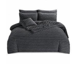AHD COLLECTION Luxury Cord Teddy Fleece Duvet Cover Set with 2 Matching Pillowcases, Soft Polyester Elegant Bedding Set, Decorative Thermal Quilt Cover, Charcoal, King
