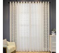 AHDFY White Sheer Curtains 2 Panels Set, Cotton Lace Light Filtering Voile Drapes, Modern Farmhouse Boho Semi Sheer Window Treatments for Living Room Bedroom Patio,White,140x260cm/55x102in