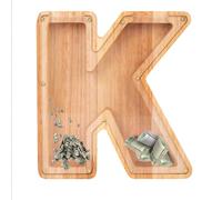AHDFY Wooden Letter Money Box, Letter A-Z Transparent Money Bank, Saving Coins Cash Change, Home DIY Decor, for Kids Persona Piggy Bank, Wood Money Save Box Creative Gift,K
