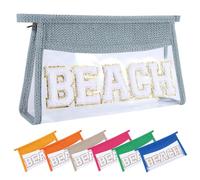 Ahdoma Beach Pouch Sunscreen Clear Makeup Bag Chenille Letter Beach Cosmetic Pouch Summer Essential Cute Toiletry Pouch Travel Accessories Gifts for Women, Blue