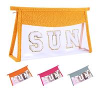 Ahdoma Beach Pouch Sunscreen Clear Makeup Bag Chenille Letter Beach Cosmetic Pouch Summer Essential Cute Toiletry Pouch Travel Accessories Gifts for Women, Yellow, Sun