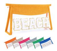 Ahdoma Beach Pouch Sunscreen Clear Makeup Bag Chenille Letter Beach Cosmetic Pouch Summer Essential Cute Toiletry Pouch Travel Accessories Gifts for Women, Yellow, Beach