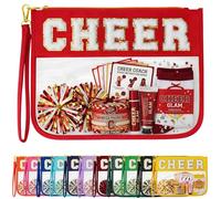 Ahdoma Cheer Makeup Bag Cheerleader Gifts Cheer Chenille Letter Cosmetic Bag Pouch Cheerleading Gifts Toiletry Accessory Bag for Girls Women Competition Practice, Red, 11.8x8.7 inches